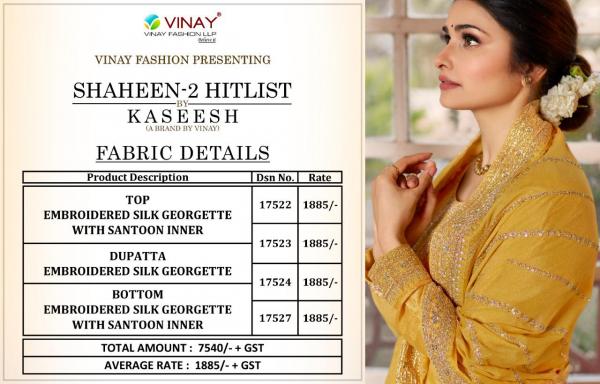 Vinay Kaseesh Shaheen 2 Hitlist Georgette Designer Embroidery Salwar Suits Collection